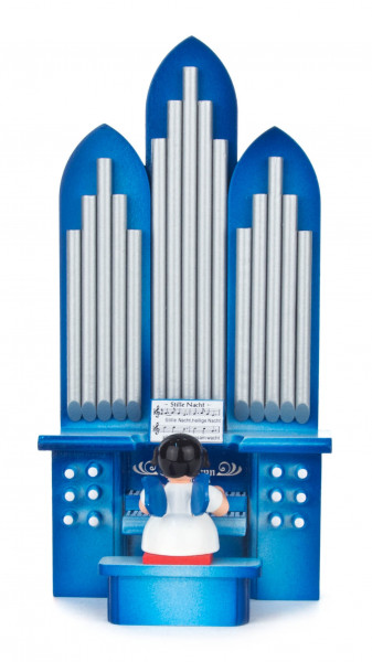 Dregeno Erzgebirge - Engel an der Orgel sitzend, blaue Flügel
