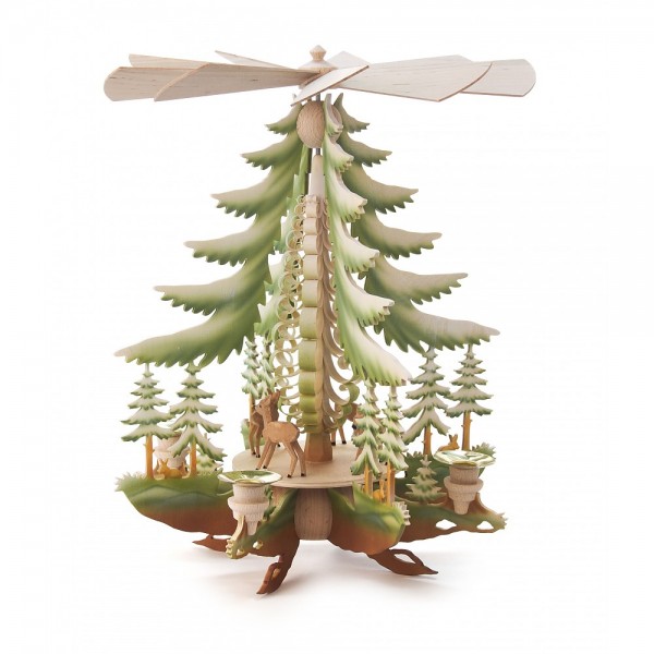 Dregeno Erzgebirge - Pyramide mit geschnitzte Rehe, coloriert - 34cm