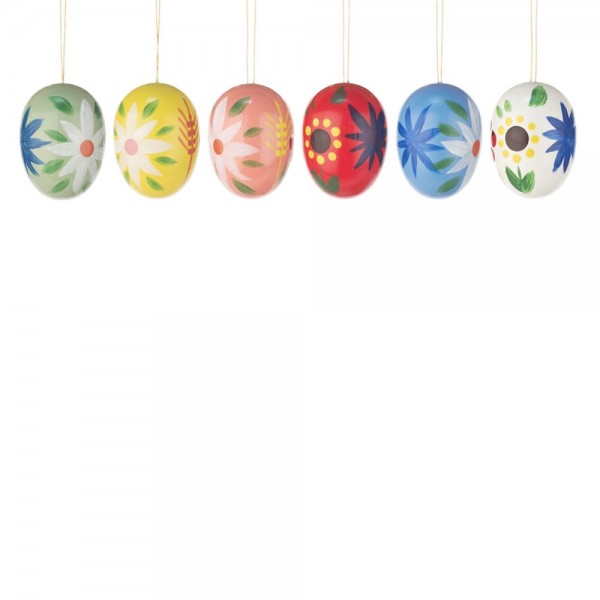 Dregeno Erzgebirge - Behang - Ostereier mit Blumenmotiven, glänzend, groß, 6-teilig