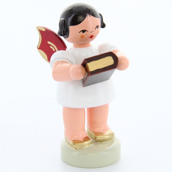 Uhlig Engel stehend mit Bibel, rote Flügel, handbemalt