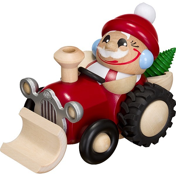 Seiffener Volkskunst Kugelräucherfigur Nikolaus im Traktor