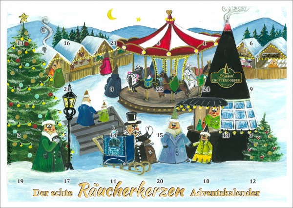 Crottendorfer Räucherkerzen Adventskalender mit 24 Räucherkerzen 2023 - Made in Germany