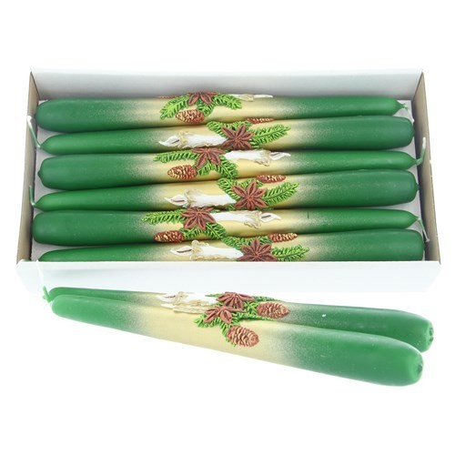 Weihnachtskerze Grün - Spitzkerzen-Set mit Kerze - 12-teilig