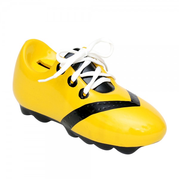 Restposten - Keramik Spar-Fußballschuh mit Schnürsenkel, gelb/schwarz 21 x 8 x 9,5 cm