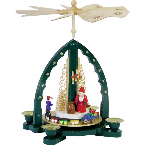 Richard Glässer Erzgebirgspyramide Weihnachtsmann grün 27cm