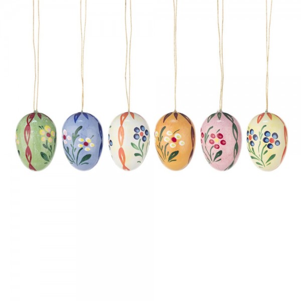 Dregeno Erzgebirge - Behang - Ostereier mit getupften Blumenmotiven, glänzend, 6-teilig