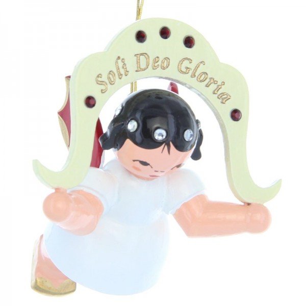 Uhlig Engel schwebend "Soli Deo Gloria", Sonderedition "Swarovski", rote Flügel, handbemalt