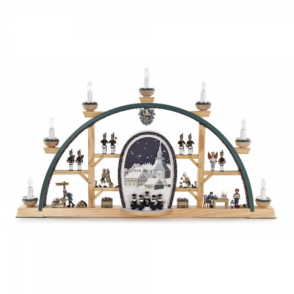 Dregeno Erzgebirge - Kolbe Schwibbogen mit Seiffener Kirche und Kurrende