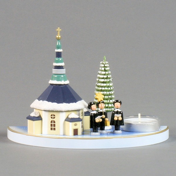 Dregeno Erzgebirge - Teelichthalter Seiffener Kirche und Kurrende farbig - 13cm
