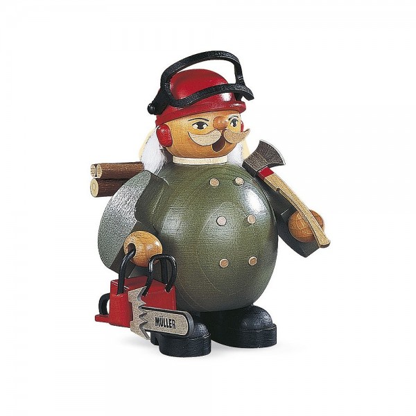 Müller Räuchermann klein Waldarbeiter mit Motorsäge 14cm