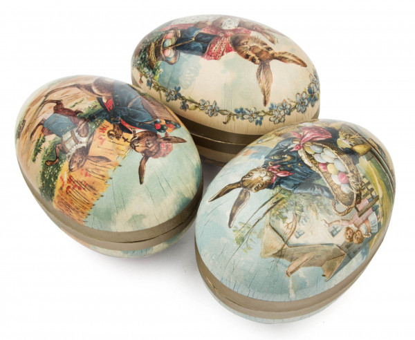 Dregeno Erzgebirge - Ostereier zum Befüllen »Landidylle«, goldene Borte, 15cm, 3 Motive sortiert (6)