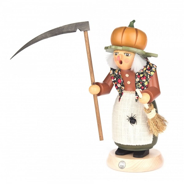 Dregeno Erzgebirge - Räucherfrau Halloween-Hexe mit Kürbis - 24cm