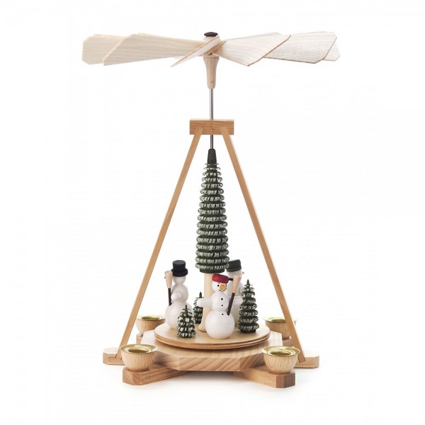 Dregeno Erzgebirge - Pyramide klein mit Schneemänner und Spanbaum farbig - 25cm