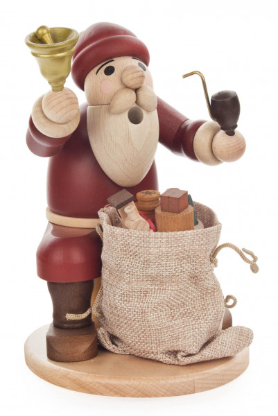Dregeno Erzgebirge - Räuchermann Weihnachsmann sitzend mit Glocke und Geschenkesack