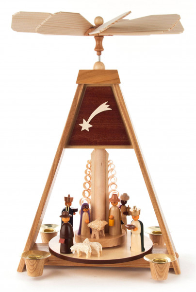 Dregeno Erzgebirge - Pyramide mit Christi Geburt, farbige Figuren, für Kerzen Ø 14 mm