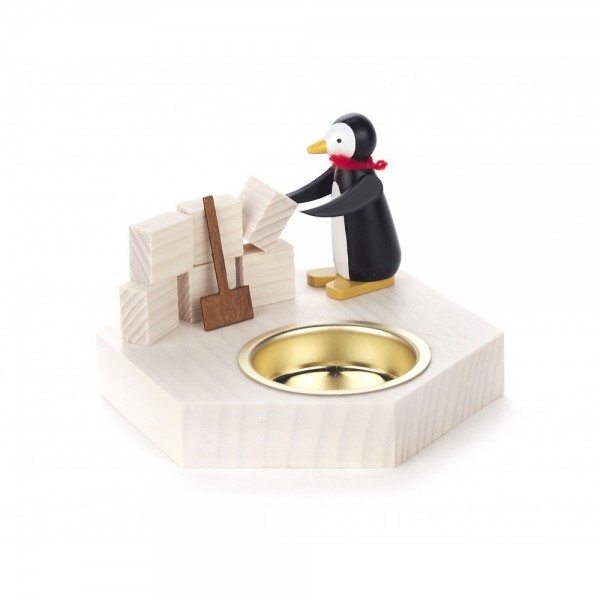 Dregeno Erzgebirge - Teelichthalter Pinguin beim Iglo-Bau