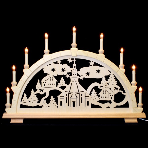 Holzkunst Niederle - Schwibbogen 9-flammig - Seiffener Motiv