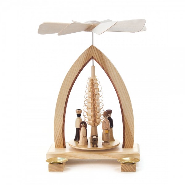 Dregeno Erzgebirge - Pyramide mit Spanbaum und Christi Geburt, für Kerzen - 25cm