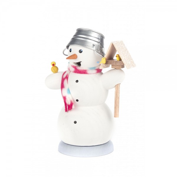 Dregeno Erzgebirge - Räuchermann Schneemann mit Vogelhaus - 13cm