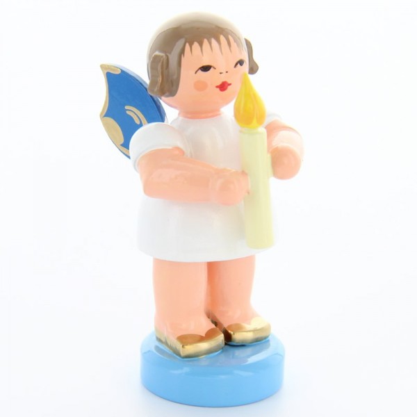 Uhlig Engel stehend mit Kerze, blaue Flügel, handbemalt