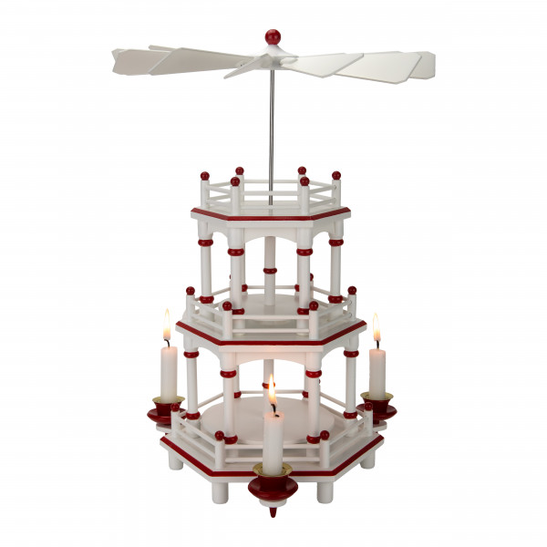 Pyramide 3 Etagen weiß / rot, 35 cm, für individuelle Bestückung