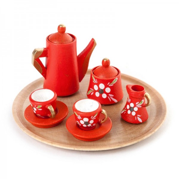 Dregeno Erzgebirge - Miniatur-Geschirrsets für Puppenstube Kaffeeservice rund, mit Dekor, 10-teilig