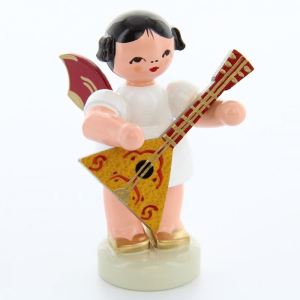Uhlig Engel stehend mit Balalaika, rote Flügel, handbemalt