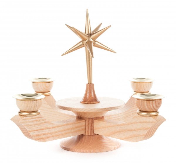 Dregeno Erzgebirge - Adventsleuchter mit Stern natur klein, für Kerzen Ø 17 mm