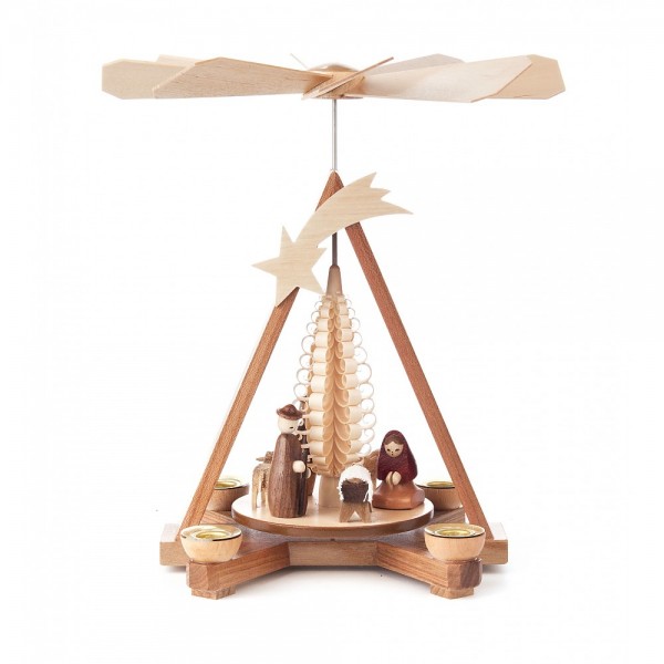 Dregeno Erzgebirge - Pyramide klein mit Christi Geburt, für Kerzen - 26cm
