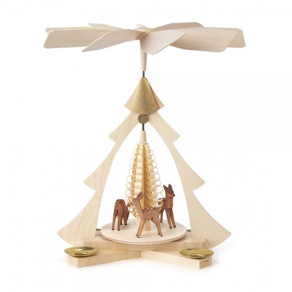 Dregeno Erzgebirge - Pyramide klein mit geschnitzte rehe, für Kerzen - 27cm
