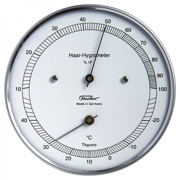 Fischer Präzis Haar-Hygrometer mit Thermometer im Edelstahlgehäuse