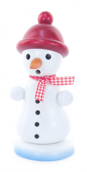 Dregeno Erzgebirge - Räuchermann Schneemann mit roter Bommelmütze