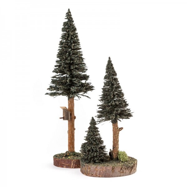 Dregeno Erzgebirge - Miniatur-Nadelbäume mit Vogelhaus, grün, 2-teilig