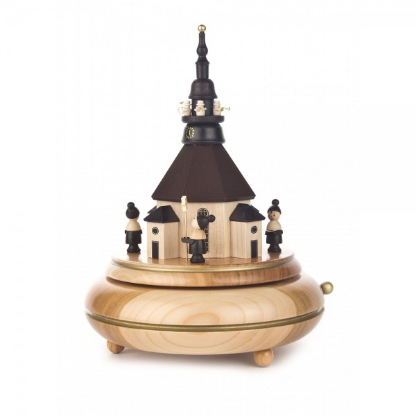 Dregeno Erzgebirge - Spieldose Seiffener Kirche mit Turmbläse und Kurrende, 18-stimmiges Spielwerk