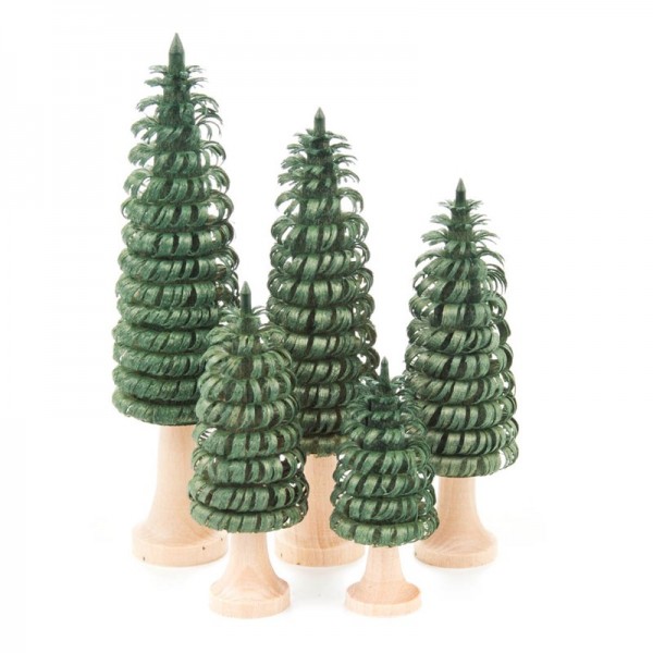 Dregeno Erzgebirge - Miniatur-Gerillte Bäume mit Stamm, grün, 5-teilig