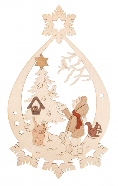 Dregeno Erzgebirge - * Fensterbild Winterkinder mit Baum
