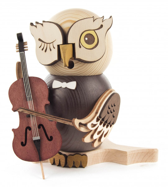 Dregeno Erzgebirge - Räucherfigur Eule mit Cello