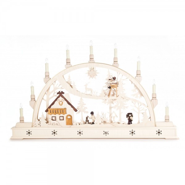 Dregeno Erzgebirge - Schwibbogen mit Forsthaus und Waldfiguren - 77cm