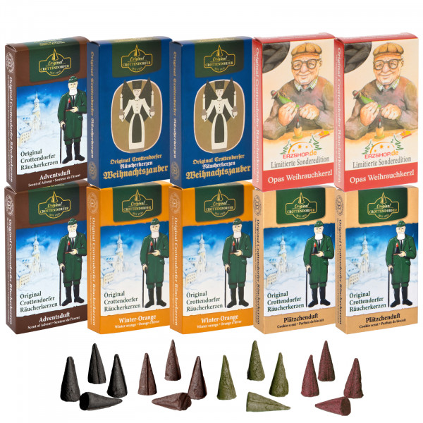 Original Crottendorfer Räucherkerzen Glühweinabend - 10 Schachteln - Mischung H