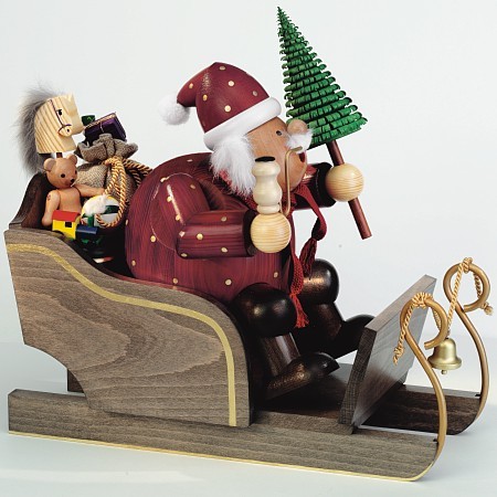 KWO Räuchermann Erzgebirge Weihnachtsmann mit Schlitten 30cm