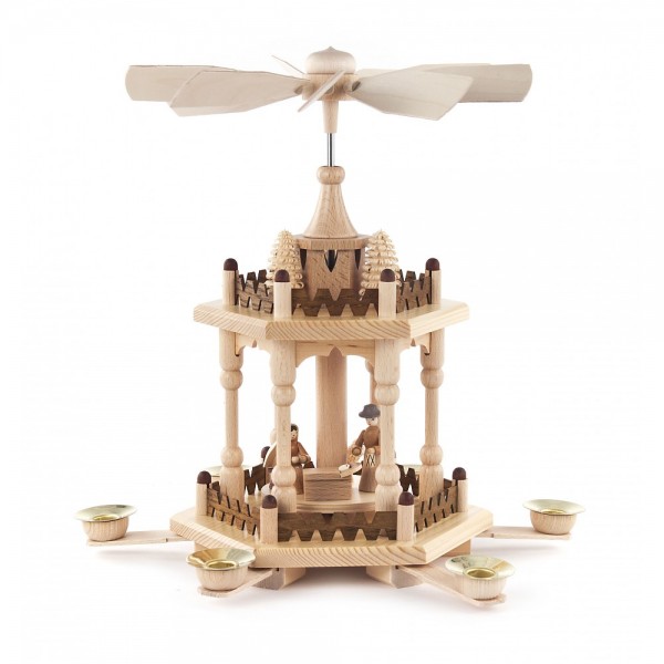 Dregeno Erzgebirge - Pyramide 2-stöckig mit Christi Geburt und Bäumchen - 29cm