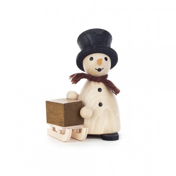 Dregeno Erzgebirge - Miniatur-Schneemann mit Schlitten, natur