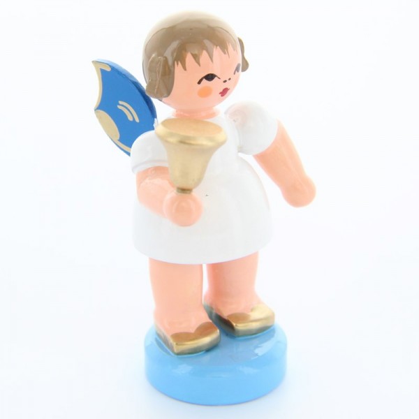 Uhlig Engel stehend mit Glocke, blaue Flügel, handbemalt