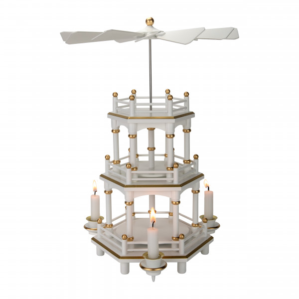 Pyramide 3 Etagen weiß / gold, 35 cm, für individuelle Bestückung