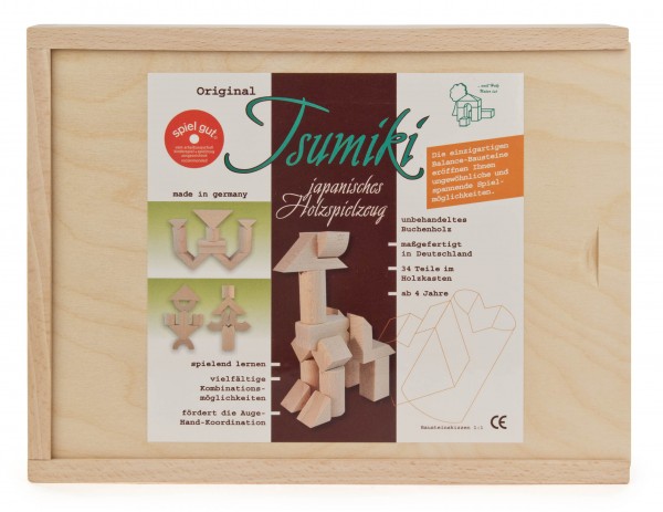 Dregeno Erzgebirge - Baukasten „Tsumiki“ Balance-Bausteine 34-teilig, natur