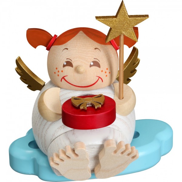 Seiffener Volkskunst Neuheit - Kugelräucherfigur Engel mit Weihnachtsgeschenk
