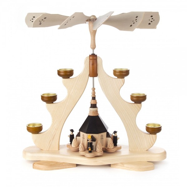 Dregeno Erzgebirge - Pyramide groß mit Seiffener Kirche und Kurrende, für Teelichte - 44cm