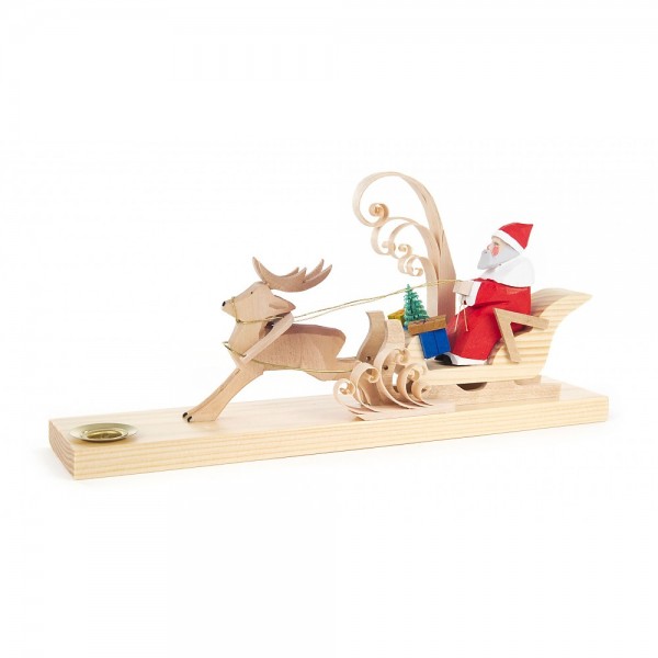 Dregeno Erzgebirge - Schnitzerei mit Lichtertülle - Weihnachtsmann mit Rentierschlitten - 11cm