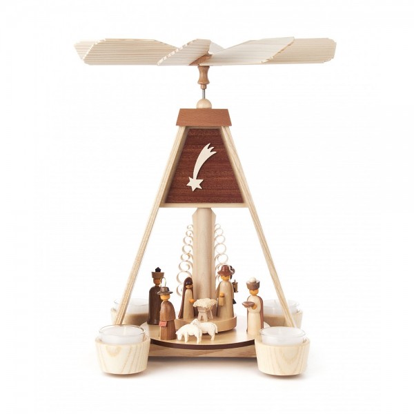 Dregeno Erzgebirge - Pyramide Christi Geburt, Figuren natur, für Teelichter - 31cm