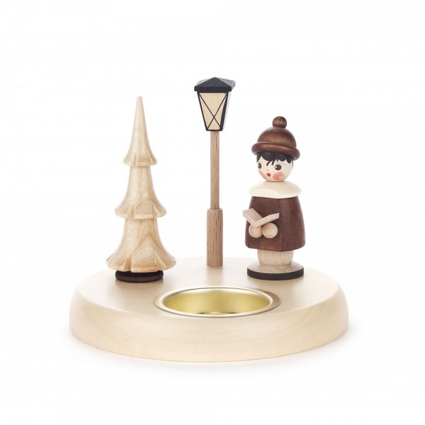 Dregeno Erzgebirge - Teelichthalter mit Kurrendefigur natur - 10cm
